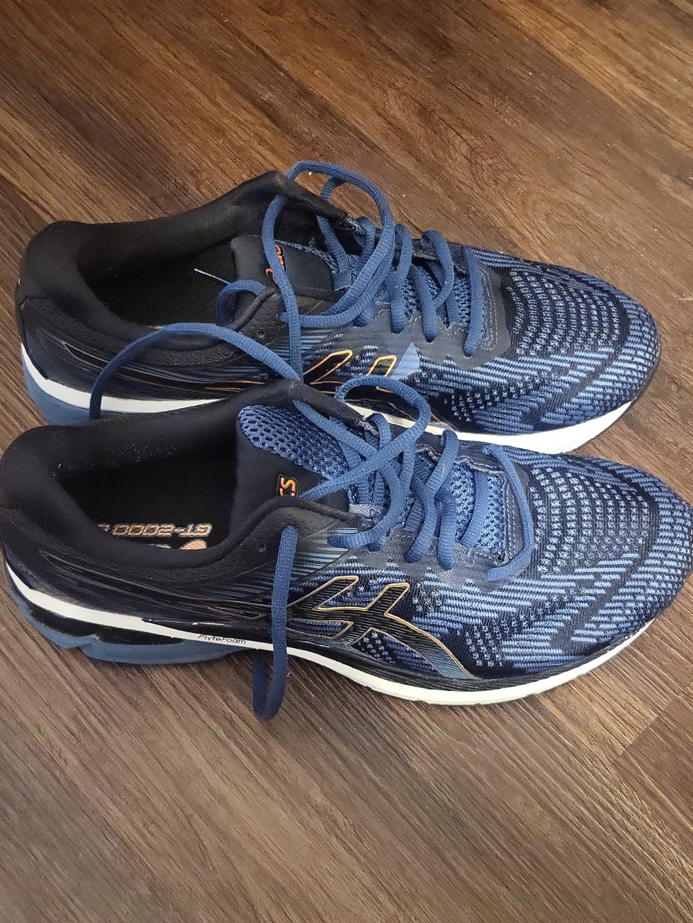ASICS Navy and Black Knit Running Shoes with Gold Accents